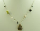 Semi Precious Lariat Drop Necklace with Pearl, Metal and Glass Beads