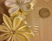 Handmade Bride Wedding  Satin Hair Comb Kanzashi Flowers Accessory unique