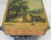 Vintage Italian Florentine Box Pink Gilt Pastoral Landscape Trinket Box Jewelry Box Display Cottage Chic Home Decor Italy