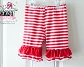 Cherry Cheescake Shorties - Smaller Sizes - Red and White Stripe Knit Jersey Shorts Baby Toddler Girls