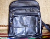 Perfect black leather 90s 80s mini backpack - back pack ruck sack knap sack tote metal accents hipster vintage bag tons of pockets KS18