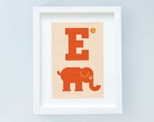 Nursery Decor Kids Room - Art Print Children's Wall - ABC Animal Alphabet Print - Letter E is for elephant