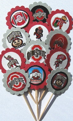 Items similar to Ohio State Buckeyes Cupcake Toppers/Party Picks (item ...