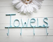 Aquamarine / Towel Holder / Metal Wall Sign / Pool Decor / Beach Decor / Towel Hooks / Bathroom Accessories / Word Wall Art