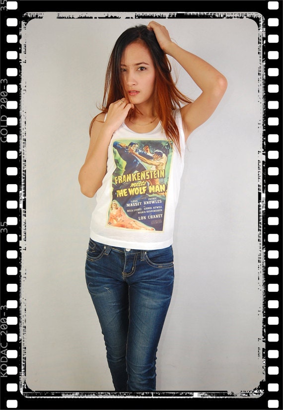 The Frankenstein Meets the Wolf Man Pop Indie Punk Rock Vintage Women Tank Top Crop Vest T-shirt Size S,M,L