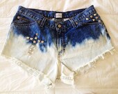 High Waisted Denim Dip Dye Studded Cross - Size 14