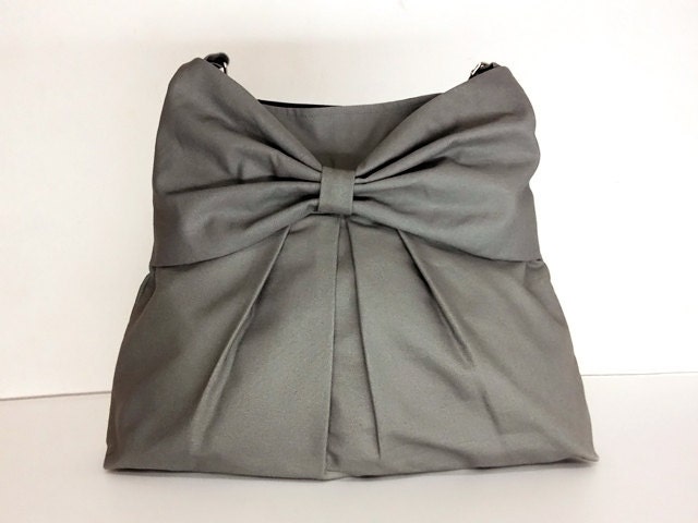 SALE - 10%off Handmade Canvas Bag Diaper bag Shoulder bag Hobo bag Handbags Tote bag Messenger bag Purse Everyday bag Bow bag - Gray -Tanya