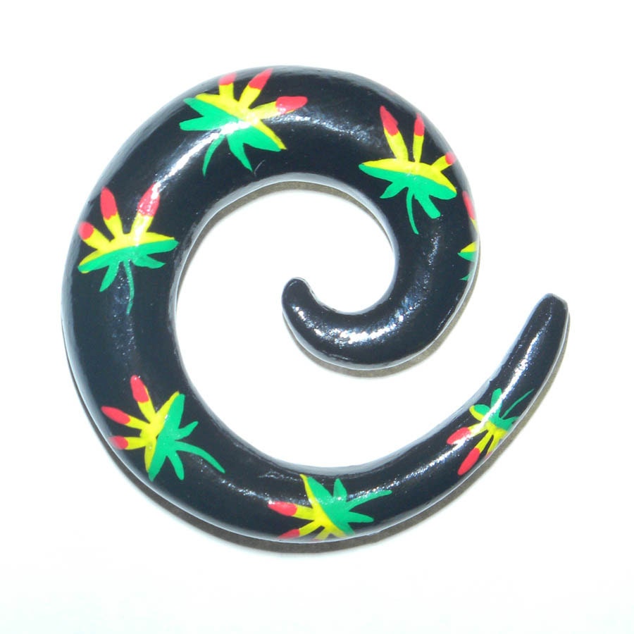 Hand Painted Cannabis Leaf Swirl Ear Plugs 00g (9.5 mm)