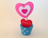 Heart Flower Pot I Love U  Photo Clip - Card Holder - Office Supply, Paper Clip, Clamp, Tag Holder
