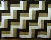 Quilt Throw - 3 Layers 100% Cotton Fabric - Chocolate Brown White Decor Accent