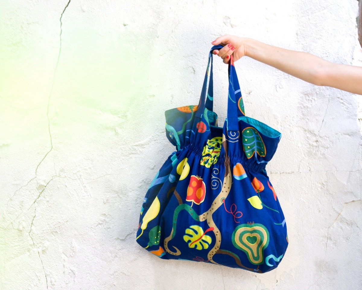 Everyday Shopper Bag, Oversized Handbag, Colorful Fruit and Leaves Purse, Weekend Travel Holdall, Colorful Market Tote, Natural