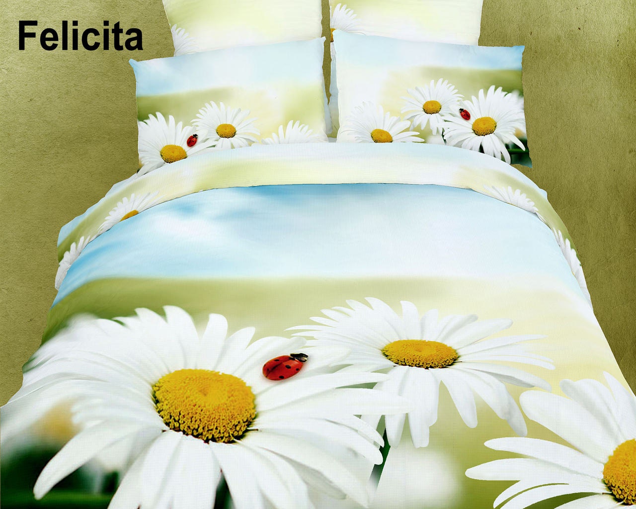Dolce Mela - Felicita, Twin Size 4 Pieces Duvet Cover Set Egyptian Cotton Dorm Girls Bedding DM418T