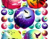 1 Inch Circle Bright Skies and Birds Sillhouettes Digital Collage Sheet