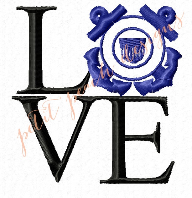 INSTANT DOWNLOAD -- Coast Guard Love Embroidery Design File