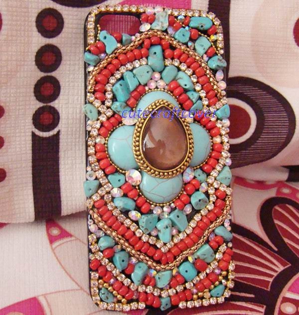 bohemian iPhone 4 case iPhone 5 case unique summer iPhone case turquoise red beads rhinestone iPhone 5 cover iPhone4s case iPod touch cases