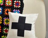 Black and Natural Plus Sign Pillow 14x14