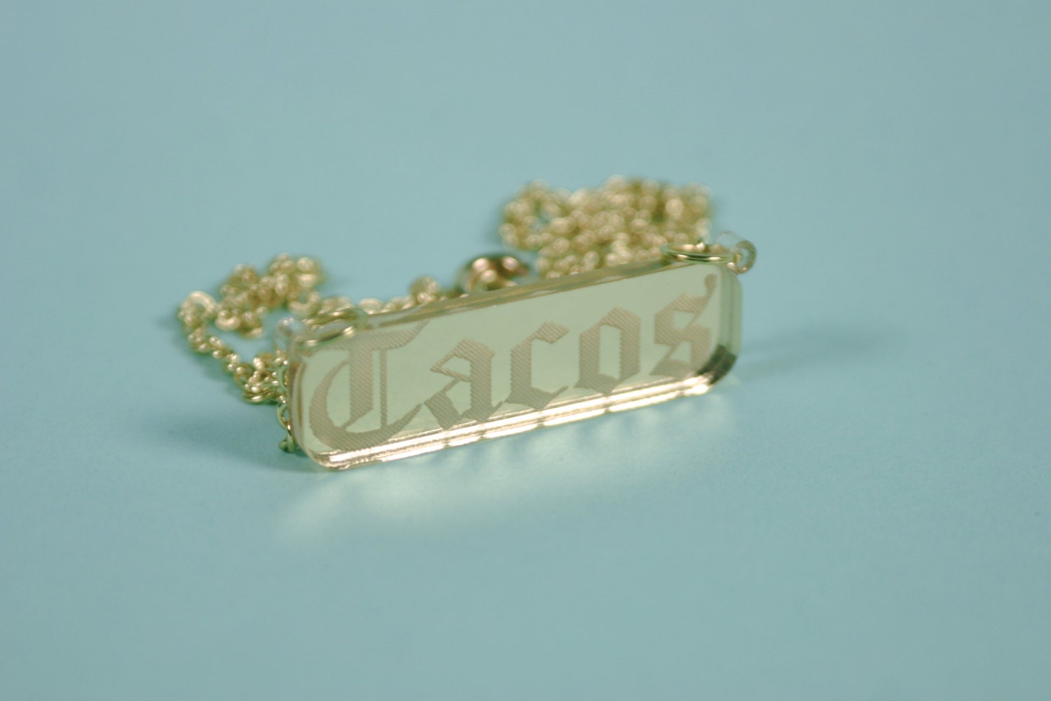 Gothic Tacos Cartouche Gold Mirror Acrylic Necklace