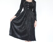 vintage 80s studded crushed velvet dress / silver black witchy maxi dress