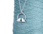 Circle Lovebird Necklace with Bright White Finish