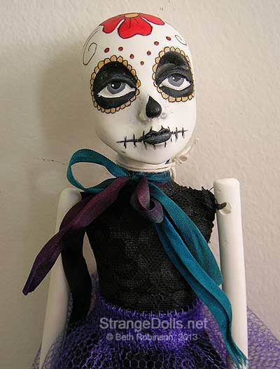 Gothic Day of the Dead Doll in black and purple