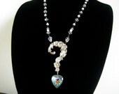 a question of love - butterfly wing and question mark assemblage necklace