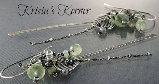 Spring Leaves - Sterling Silver Wire and Gemstone Artisan Earrings