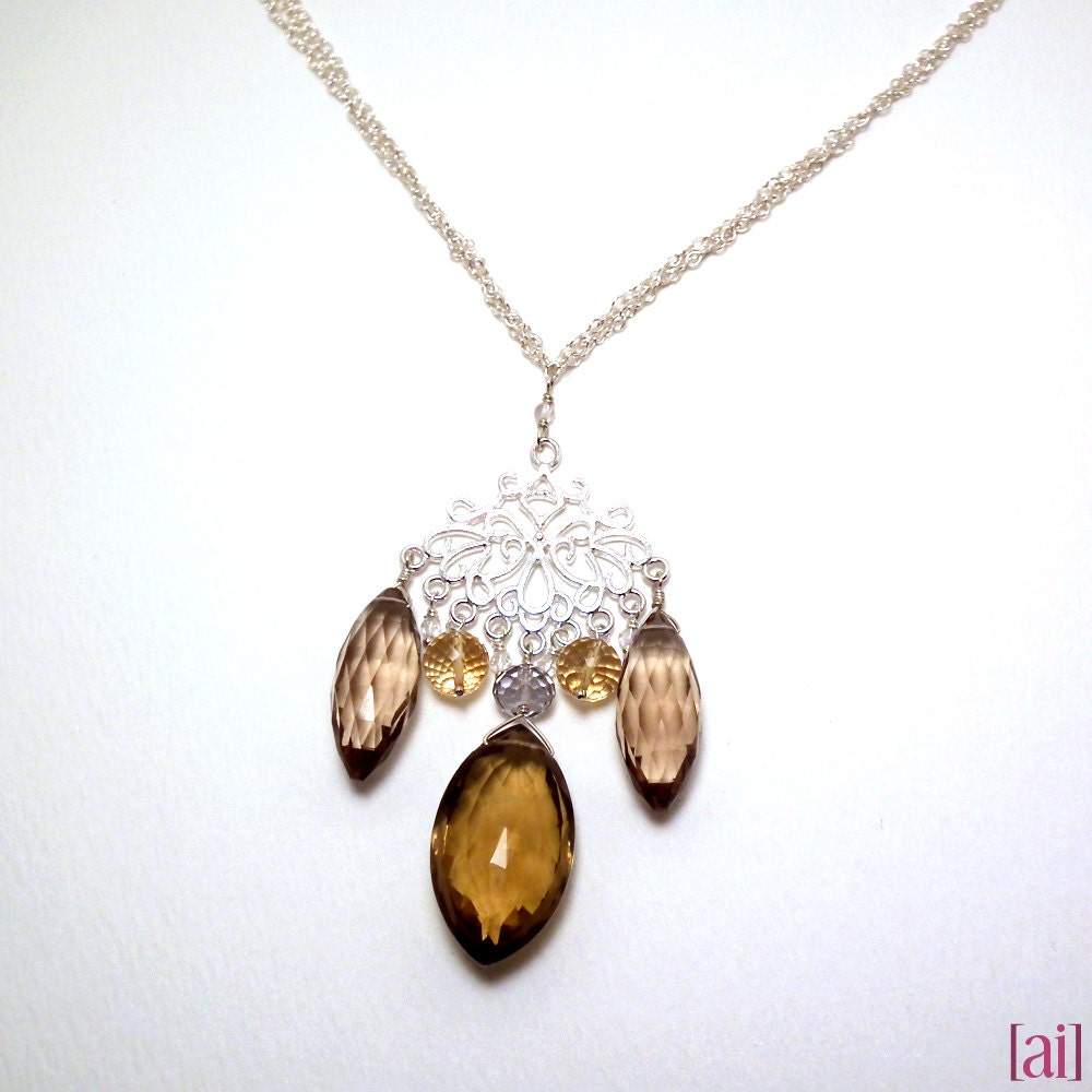Justina - Beer quartz, smoky quartz, citrine, grey topaz, and crystal quartz necklace