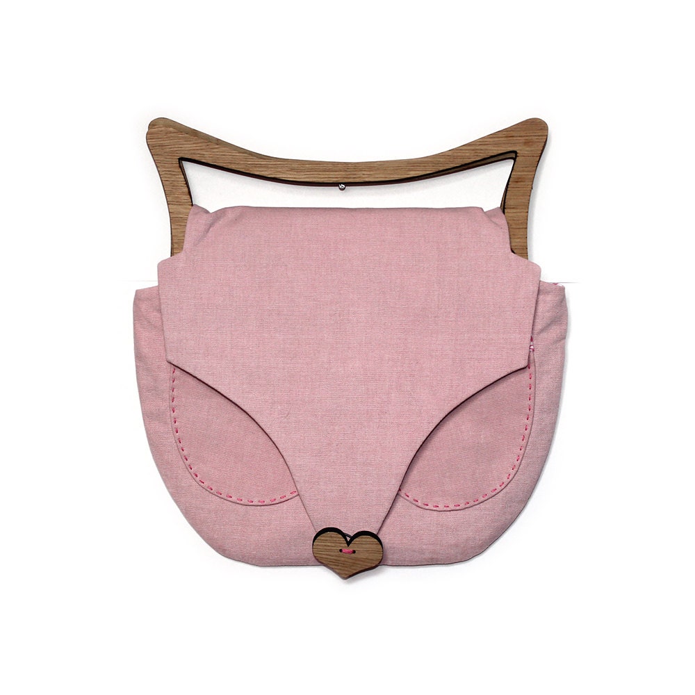 Cat Bag ears - oak wooden handle clutch - pink purse - vintage flower