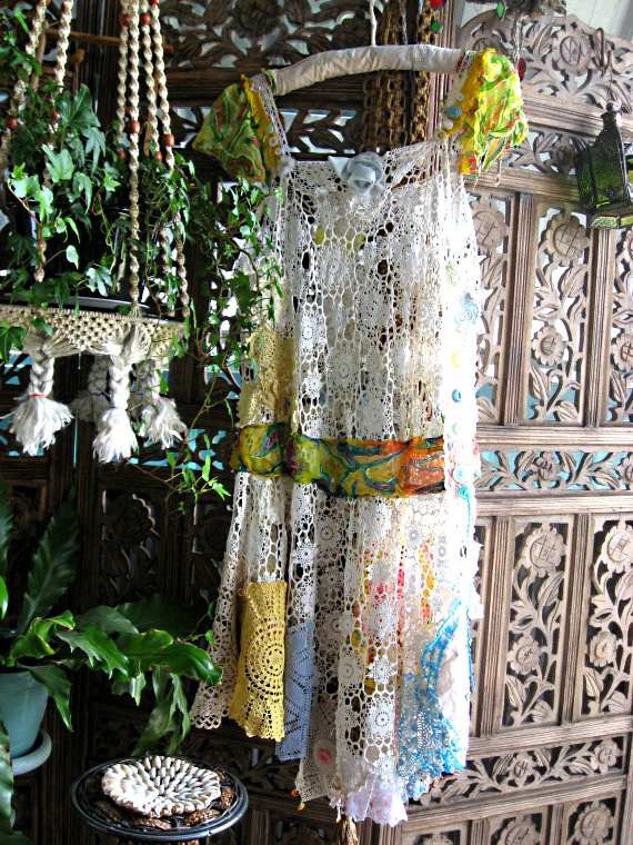 SALE - Lacy Dress, Vintage Crochet, Lace, Doily, Pretty, Flapper, Bohemian, Rustic, Boho Dress