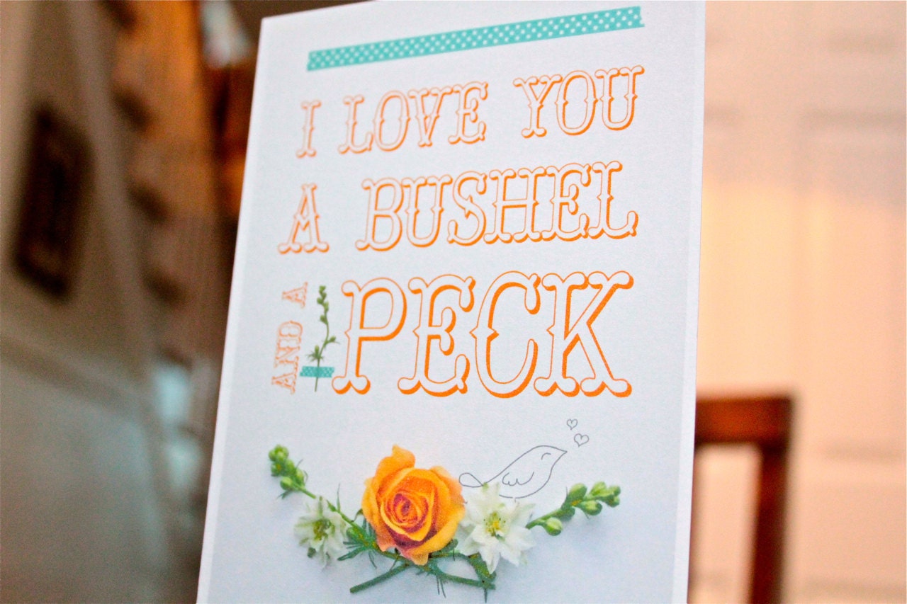 Father's Day Card, I love you, Bushel and a Peck, bird art, roses, yellow, flowers, typography