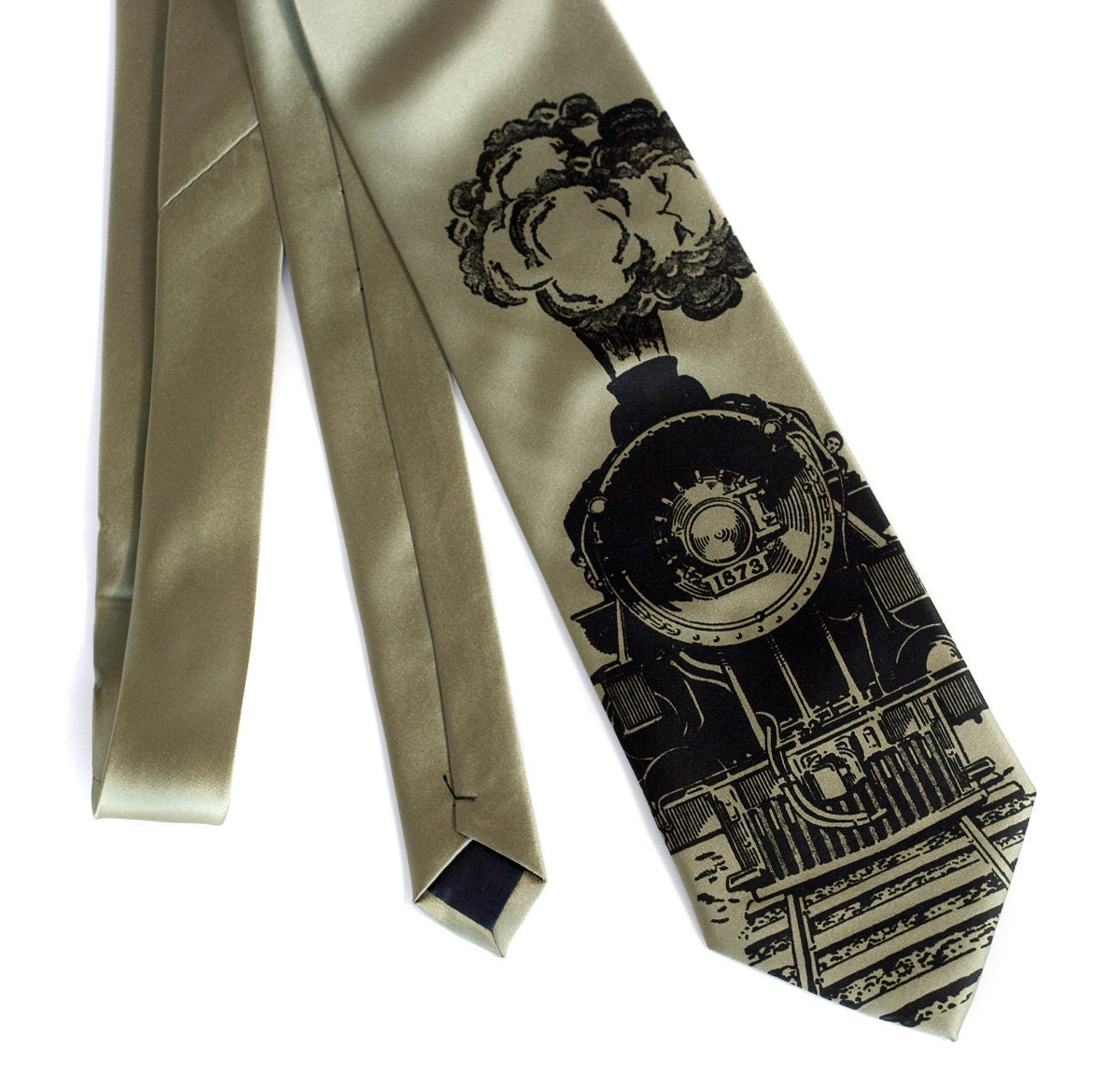 Locomotive necktie. "Crazy Train" railroad necktie. Screen printed microfiber men's necktie. Your choice of color and width. Black print.