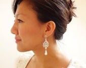 Victorian Style Bridal Earrings, White Ivory Pearl and Rhinestone Chandelier Wedding Earrings, Hollywood Glamour Bridal Jewelry, JACQUELINE