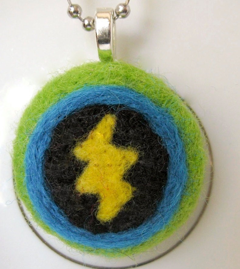 Superhero Necklace - Needle Felt Jewelry - Lightening Bolt