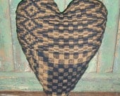 Primitive Heart Pillow - Shelf Sitter - Tuck - blue & white antique coverlet