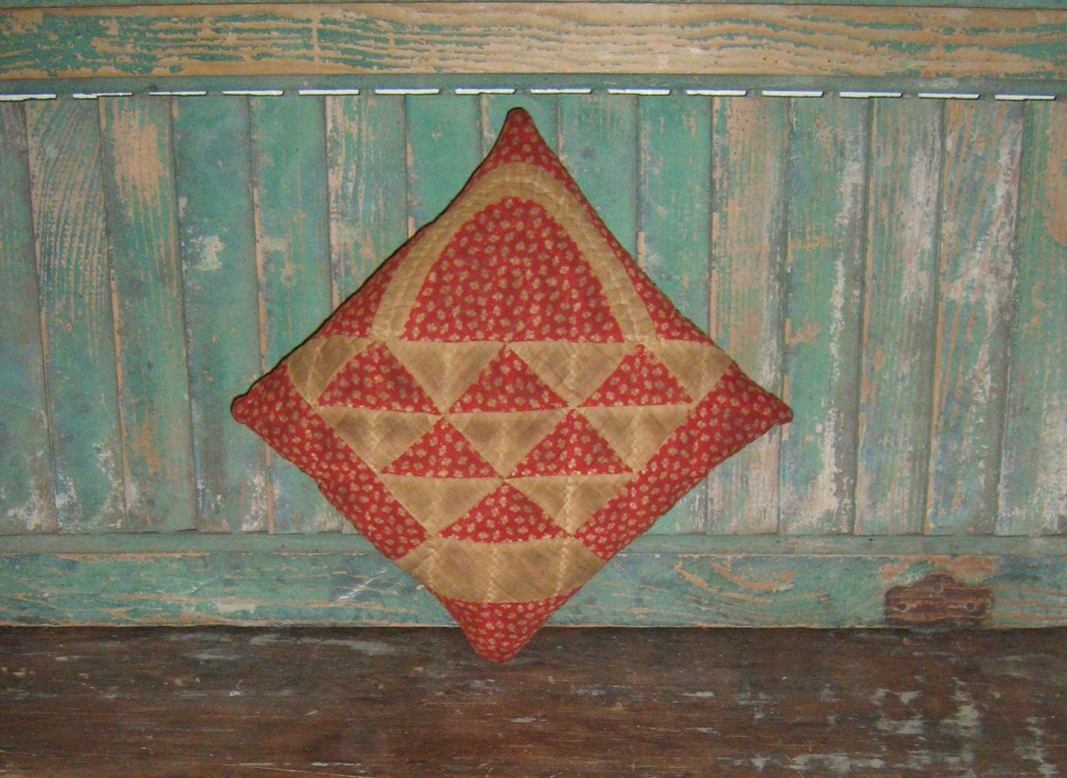 Quilt Pillow - Antique Quilt Pillow - Basket - Square - Red and White