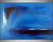 Abstract BLUE Painting ORIGINAL Artwork Large Blue Abstract Oil Painting Modern Decor - HORIZON  40x28 by BenWill