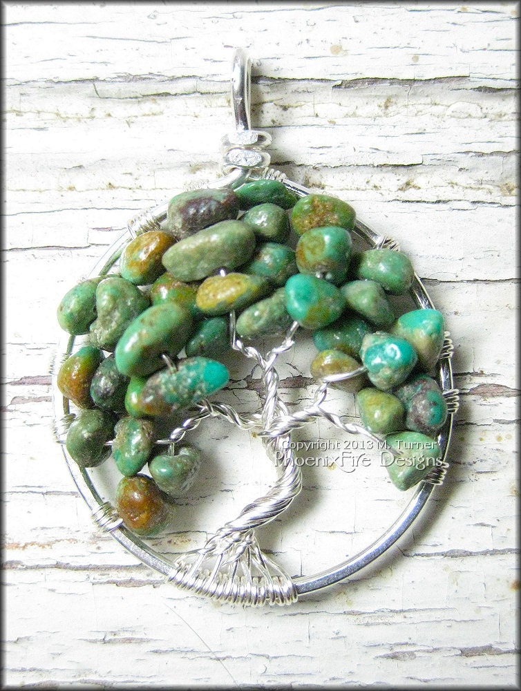 Turquoise Tree of Life Pendant Silver Wire Natural Gemstone Sterling Wire Wrapped December Birthstone Southwestern