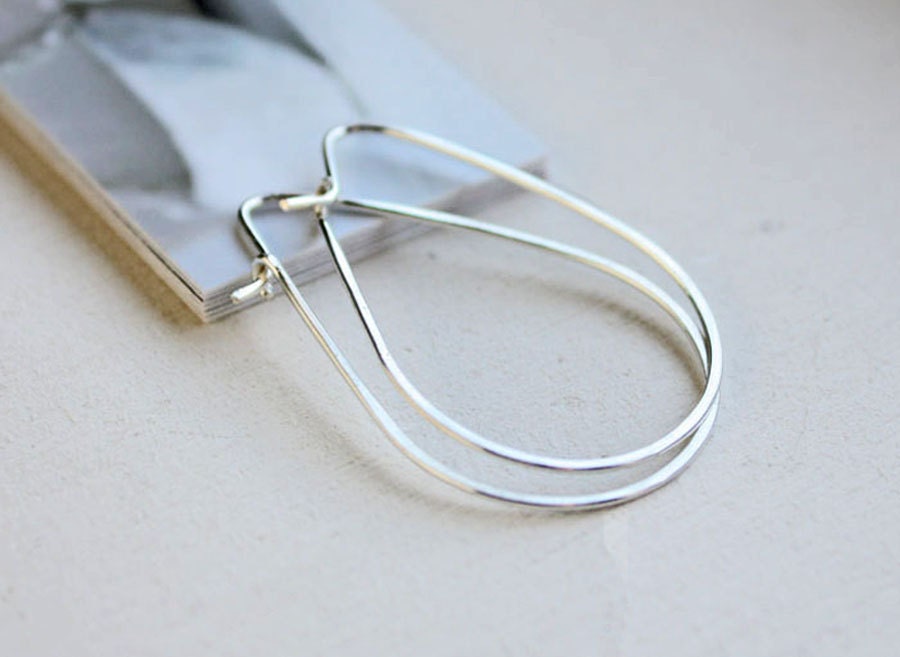 teardop hoop earrings, sterling silver, hammered minimalist