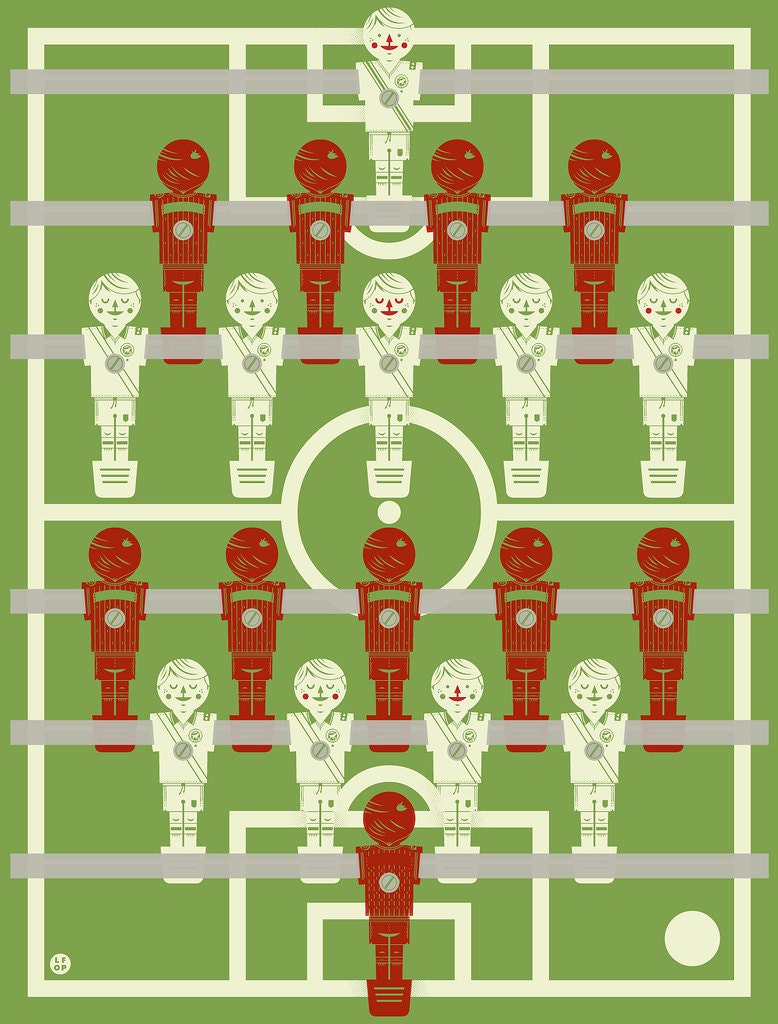 Foosball Table Art Print Screenprint - Soccer Football World Cup Hand Printed Silkscreen Poster - Little Friends of Printmaking