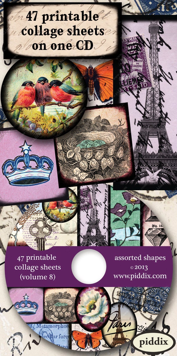 Piddix CD Volume 8 -- 1288 Assorted Sizes on 47 Printable Collage Sheets -- includes two free bonus sheets