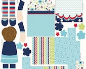 Riley Blake Fabric Panel, Dress Up Days Doll, Blue
