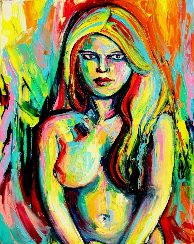 Figure painting original abstract oil female nude by Aja Quiescent 24x30