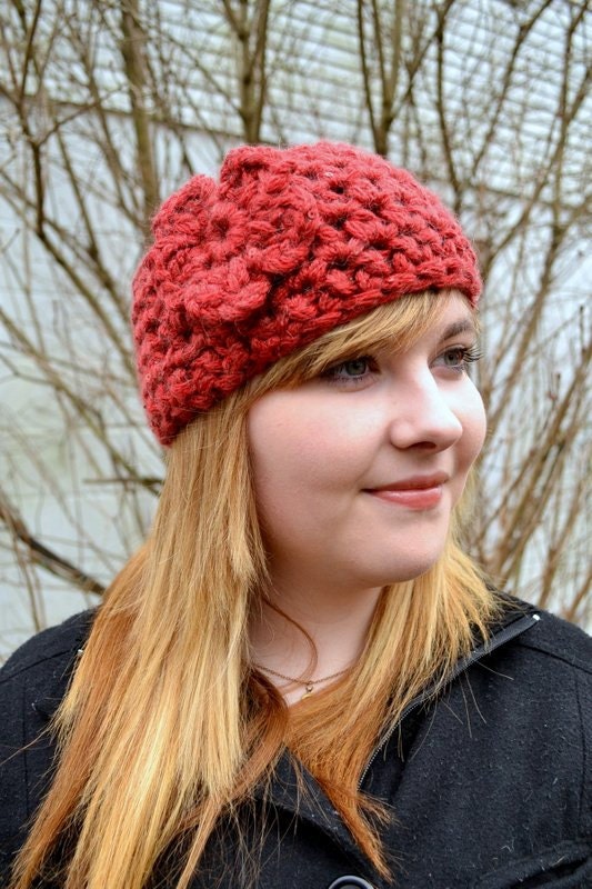 Garnet Red Wide Headband Sequin Crochet Flower Custom Colors