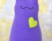Handmade Slug, Stuffed Animal Plush Baby Doll Art Toy, Hug Me Slug, Personalized Tag, Purple, Bright Yellow Green Fleece, 9 inch, Ready-made