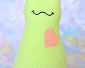Handmade Slug, Stuffed Animal Plush Doll Art Toy, Hug Me Slug, Personalized Tag, Pear Green, Soft Lt Orange Fleece, 9 inch, Ready-made