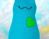 Handmade Slug, Stuffed Animal Plush Doll Art Toy, Hug Me Slug, Personalized Tag, Turquoise, Kelly Green Fleece, 9 inch, Ready-made