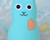 Handmade Rabbit, Stuffed Animal Plush Doll Art Toy, Hug Me Bunny, Personalized Hang Tag, Light Turquoise Fleece, 9 inch, Ready-made