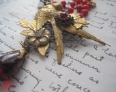 art necklace, assemblage necklace, red statement necklace. Flight