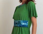 Simple Green Blouse stretch knit blue button Spicy Toast flutter sleeved