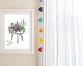 table of potted plants - A4 original drawing - unframed